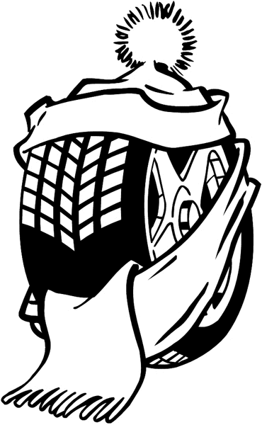 Tire with a hat and a scarf vinyl sticker. Customize on line. Autos Cars and Car Repair 060-0283 